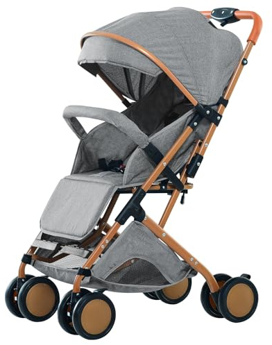 MUL-BOUTIQUE Ultrakompakter Kinderwagen von 0 bis 6 Jahren, Reisewagen mit 5-Punkt-Sicherheitsgurt, kompakt und neigbar, mit Taschen und Sonnenblende (grau)