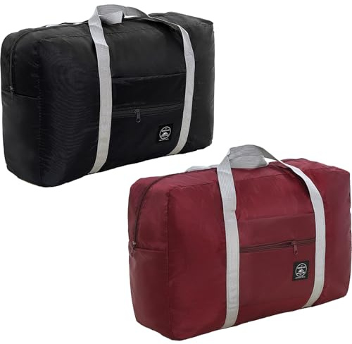 HUANYO Foldable Duffel Bag 2 Pack, Waterproof Lightweight Carry-On for Men and Women, Perfect for Gym, Sports, Overnight Travel