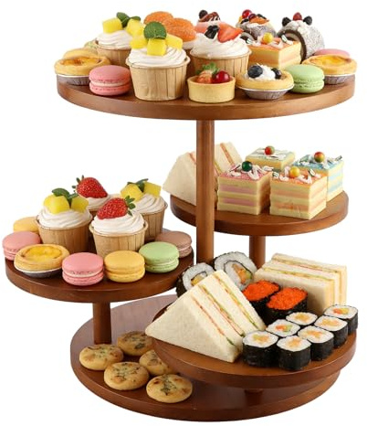 LDHHYH 4 Tier Wooden Cupcake Stand, 30cm Round Cupcake Tower Stand | Rustic Cake Stand Tower, Cake Stands with Tiered Tray, Tiered cake stand for Afternoon Tea, Wedding, Birthday Party