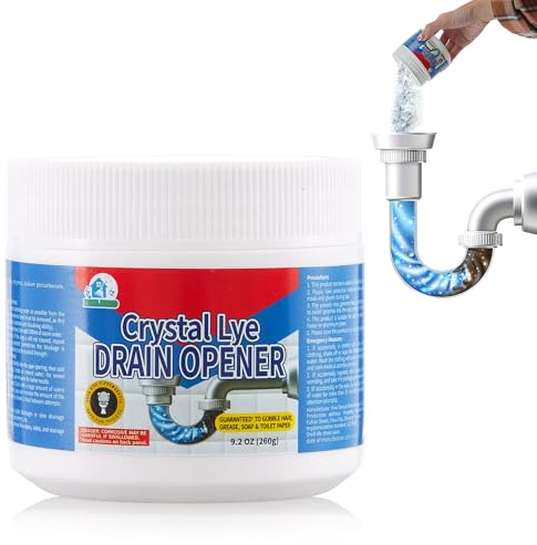 Bell Bird Crystal Lye Drain Opener, Drain Unblocker Sink Unblocker, Pure Sodium Hydroxide Pellets, Heavy Duty Powder Clog Remover for Bathroom & Kitchen Sinks, Drains, and Shower Pipes-1 Pack
