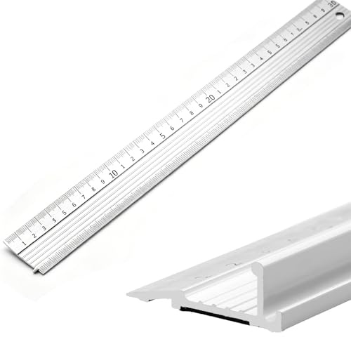Aluminium Cutting Ruler,30cm Professional Metal Ruler | Non-Slip Backing & Laser Etched Metric Scales for Craft with High Finger Guard Protection,Leather Work,Art Design & DIY
