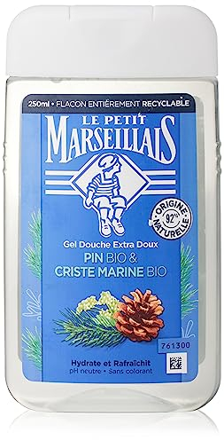 Le Petit Marseillais | Gel Douche Extra Doux Pin Bio & Criste Marine Bio (flacon de 250ml) – 92 % d'ingrédients d'origine naturelle – Flacon entièrement recyclable