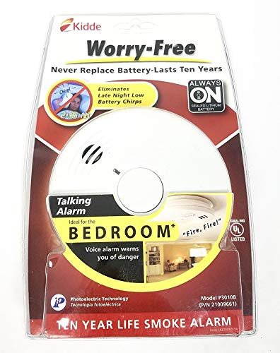 Kidde 10-Year Bedroom Sealed Lithium Battery Operated Smoke Alarm with Voice Alert