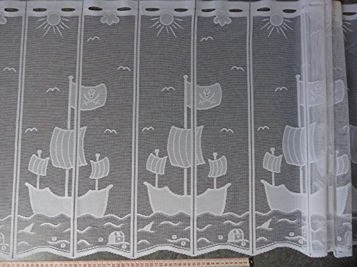 Gardinen Röttger Scheibengardinenstoff mit Piratenschiff in weiß 57cm hoch