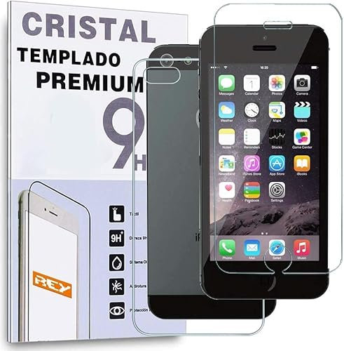 REY Protector de Pantalla Delantero + Trasero para iPhone 5 / 5S, Cristal Vidrio Templado Premium