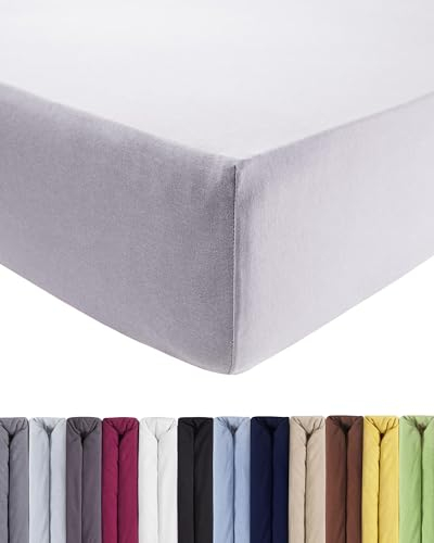 Entspanno Luxus Spannbettlaken 2X 90x200 bis 100x220cm - Aus Premium Jersey -Ideal für Wasser- & Boxspringbetten bis 35cm Höhe - Silber-Grau