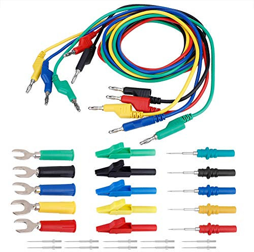 Morsetto Cavo, Akozon P1036 Cavi Banana Coccodrillo Morsetti Cavo Kit Alta Tensione 4mm Spina Connettore a Banana di Prova Sonda a U per Multimetro(P1036B)