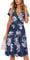 OUGES Damen Sommerkleid Kurzarm V-Ausschnitt Knielang Blumenmuster Midi Kleid mit Taschen(Floral05, M)