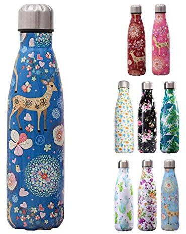 Bigood Sport Gourde Isotherme 304 Acier Inoxydable 500ml Bouteille d'eau Fleur-G