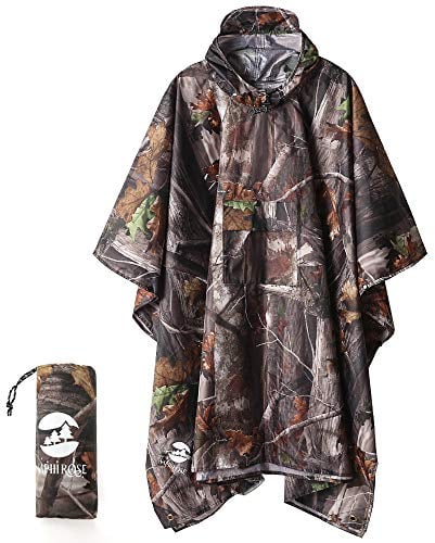 Regenponcho Wandern Radfahren Outdoor 3in1 Damen/Herren Regencape Wiederverwendbar Poncho Umhang Matte Regenmantel Wald Tarnung