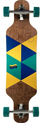 TITUS Longboard Triangle DT Kids : Brown-Blue-Yellow / 8.25 Größe 8.25, Unisex, Jugendliche und Erwachsene, Profi und Anfänger, Longboard mit großem Fahrspaß, Longboard