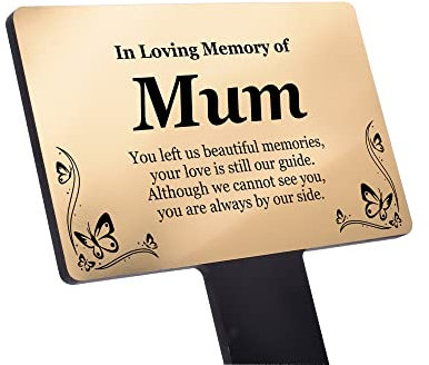 Mum Memorial Remembrance Plaque Stake - GOLD & Black, Waterproof, Outdoor, Grave Marker, Tribute, Plant Marker