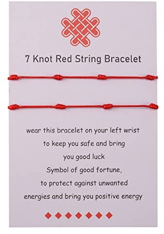 BOCHOI Kabbalah 7 Knot Red Bracelet Adjustable 2 Pieces Red Cord Talisman for Womens Girls Boys Family Good Luck Jewellry Gift Birthday Gift