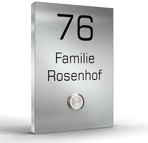 Aufputz Türklingel aus hochwertigem Edelstahl individuell konfigurieren mit LED Taster - personaliesierte Klingel 110x160mm - edel und elegant (Edelstahl)