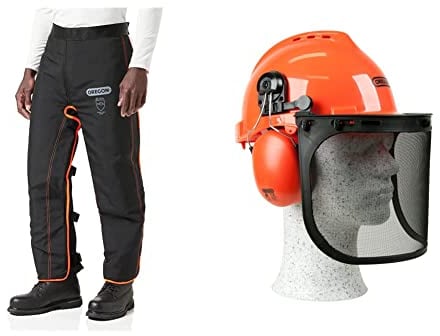 Oregon - Perneras de Seguridad Tipo A Universales para uso con motosierra + 562412 Yukon - Casco de seguridad con protector para cara