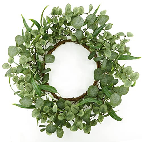AMF0RESJ Corona de eucalipto Verde de 20 Pulgadas para Puerta Delantera, Corona Artificial de Primavera y Verano con Hoja de Sauce Grande para Pared de Granja, Ventana, Exterior, Interior, Boda,