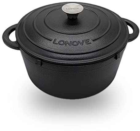 Cast Iron Round Casserole Dishes with Lids Oven Proof - Dutch Oven Cast Iron Capacity 6.7 Liter Size 28cm (Black)