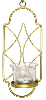 Samilito Wandkerzenhalter aus Metall hängender Kerzenhalter 2-teiliges Set Teelichtglas (Gold)