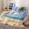 Daesar Wohndecke Warm, Kuscheldecke Flauschig 130X150 Gemustert Strand Bäume und Meer Decke Warm Winter