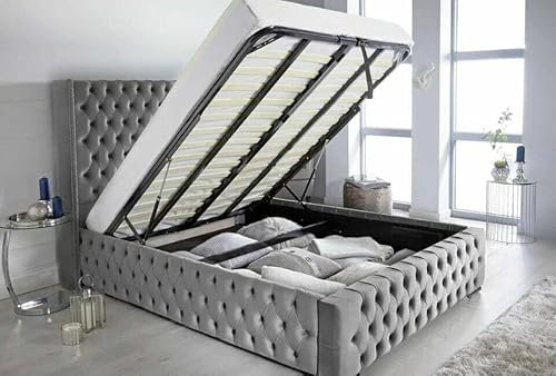 OPULENCE DREAM Double Size Bed Ottoman Gaslift Storage Bed Wingback Plus Luxury Plush Velvet Frame Without Mattress Available in King Size, Super King, Double Size Bed(Black, Double 4.6FT)