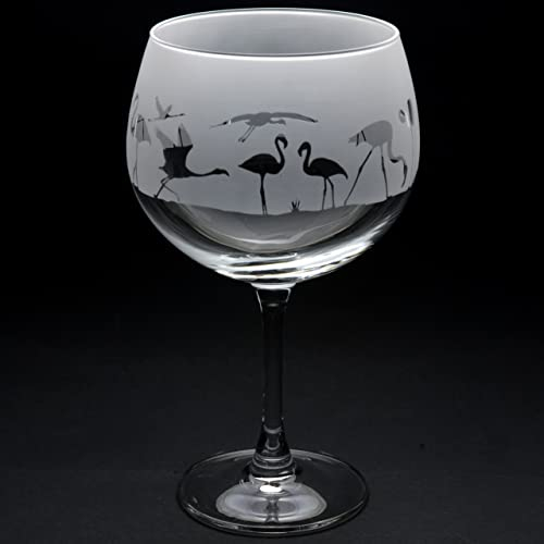 GLYPTIC Glass Art Flamingo Hand Etched/Engraved Gin Cocktail Glass