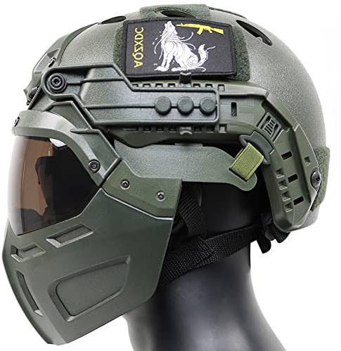 Taktischer Schnellhelm mit taktischer Maske und Visier für Airsoft Paintball CS Spiele Outdoor Sport (OD)