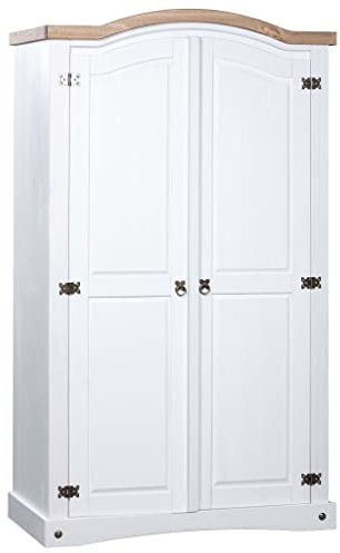KOIECETA Kiefer Kleiderschrank Mexiko-Stil Corona Garderobenschrank Schlafzimmerschrank Dielenschrank Holzschrank Schrank (Weiß, 2 Türen)