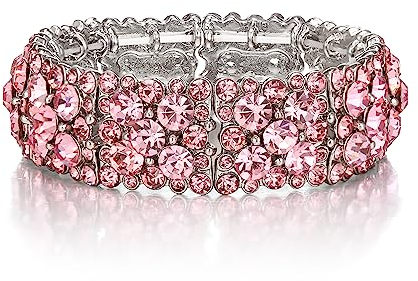 EVER FAITH Damen Rund Armkette österreichischer Kristall Elegantes Braut Stretch Armband Rosa Silber-Ton