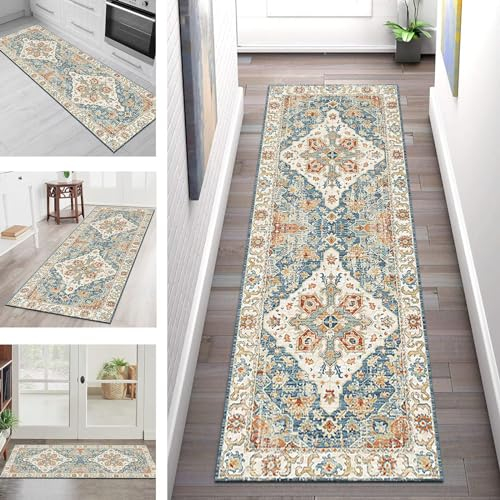 Teppich Läufer Flur Küche rutschfest waschbar Küchenläufer Korridor Tepiche Lang 110X250CM Blau Braun Beige Grün Teppichläufer Meterware Kücheteppich Schlafzimmer Wohnzimmer Flurmatte Breit 40-120cm