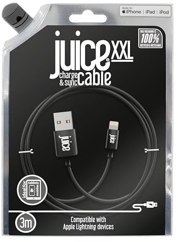 Juice XXL 3m Apple Lightning Cable - MFI Certified USB to iPhone Charger, Long Durable iPad Cable for Apple Devices (Black)