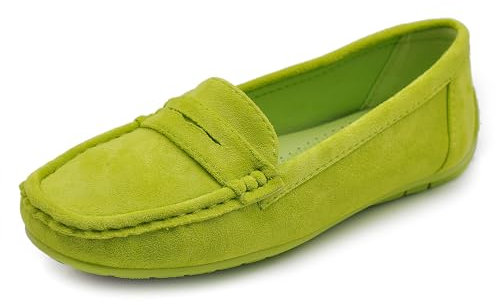 IF Fashion Scarpe Mocassini Slip On Loafers Morbidi Donna con Strass Pietri Camoscio Scamosciato FT245 Verde Lime N.38
