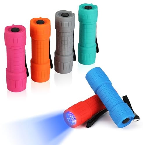 EverBrite UV Torch 6 Pack, 9 LED 395nm Black Light Torch, Colorful Mini Ultraviolet Flashlight Blacklight Detector for Pet Urine, Stain, Bed Bugs, Batteries Included