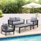 GLP Gartenmöbel Set Aluminium, Neumodisches Lounge möbel für 4 Personen mit Sofa, Tisch, Hocker & Kissen, für Innen- und Außenbereich (Schwarz & Dunkelgrau - 4 Sitzplätze)