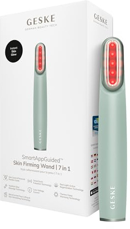 GESKE Skin Firming Wand | 7 in 1 | Anti-Aging | Mikrostrom Facelift | Reduziert Alterserscheinungen | Fortschrittlicher Facial Firmer | Red LED Light Technology | Flexibler Kopf | Reduziert Alterserscheinungen | Fortschrittlicher Facial Firmer | Red LED Light Technology | Flexibler Kopf