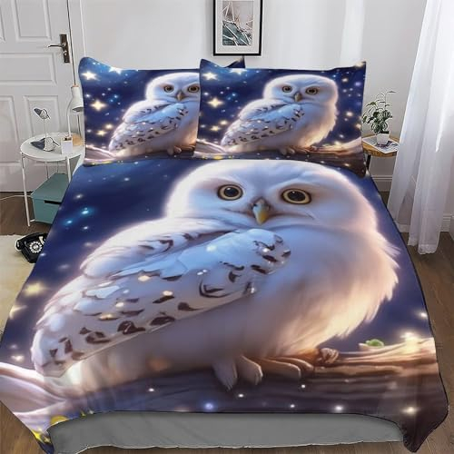 PAZZK Eule Bettwäsche 2teilig Bettbezüge Bettgarnitur Gebürstet Microfaser Für Jungen Mädchen Komfort Bettbezug Mit Kopfkissenbezug Und Reißverschluss Single (135x200cm)