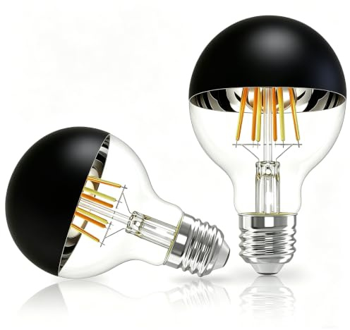 Vanpus E27 LED Lampe 6W Dimmbar, G80 Schwarz Verchromt (Halbverspiegelt), 180° Abstrahlwinkel, Vintage Edison Glühbirne 2700K Warmweiß, CRI>80 – 2er Pack