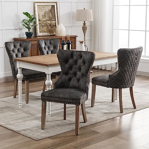 Merax Esszimmerstühle 4er-Set, Küchenstuhl, Polsterstuhl, Dining Chair,bequemer Stuhl aus Samt, Gestell aus Massivholz, Armlehnenstuhl für Esszimmer Wohnzimmer, mit Samtbezug, Grau