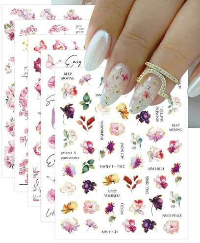 JMEOWIO Nagelsticker Blumen 9 Blatt Nail Art Sticker Selbstklebend Nagelaufkleber Frühling Sommer Dekoration Nageldesign Zubehör