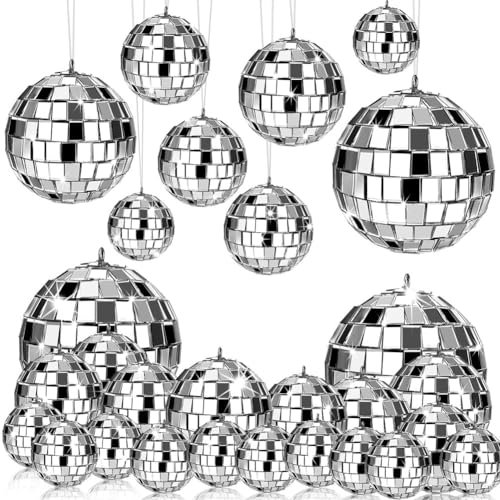 Fozriybefy 24 Stück -Diskokugeln zum Aufhängen, Glas-Diskokugel-, Disco-Dekorationen, für Feiertags- mit Seil