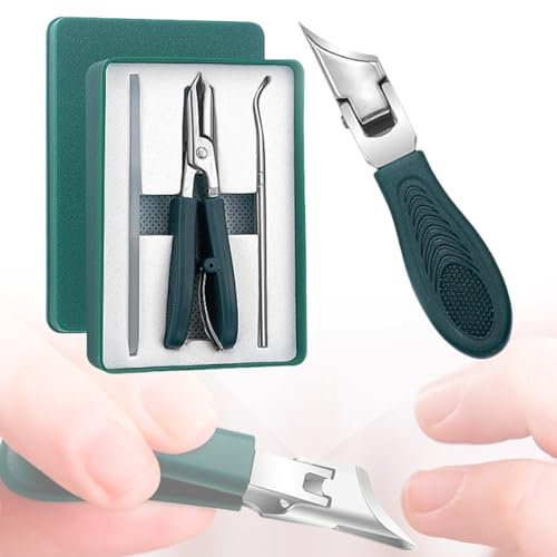 Eagle Beak Angled Nail Clippers 3-Piece Set, Angled Nail Clippers, Wide Green Eagle Beak Nail for Thick, Ingrown with Anti-Splash Design (Green)