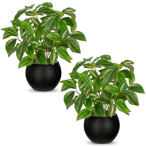 Briful 2er Set Kunstpflanzen im Topf, Tradescantia Zebrina, Kunst-Efeupflanzen im Schwarzen Topf, Dekorative Kunstpflanze für Küche Wohnzimmer Dekoration