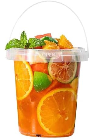 Lot de 50 gobelets avec couvercles et pailles, seau à boisson en plastique de 500 ml avec couvercle à paille, livré avec un sac d'emballage transparent.