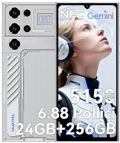 OUKITEL C61 GT Telephone Portable Android 15-24Go + 256Go Telephone Pas Cher 6,88 HD+ 5150mAh Smartphone 13MP Dual SIM/NFC/Fingerprint/Face ID/GPS/OTG