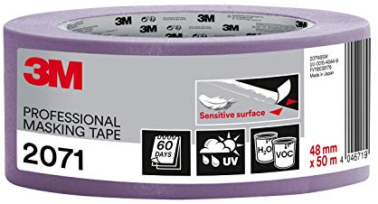 3M Ruban de Masquage Professionnel pour Surfaces Délicates - 1 Rouleau, 48 mm x 50 m - Résistant aux UV et à l'Eau, pour Peinture et Décoration Intérieure et Extérieure