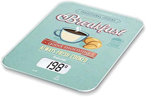 Beurer 704.03 KS 19 Breakfast, digitale Küchenwaage (mit Tara-Zuwiegefunktion, Sensortastenbedienung, 5 kg Tragkraft)