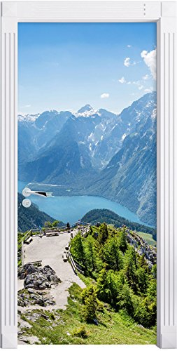 Stil.Zeit Möbel Blick vom Berg über dem Königssee in Bayern als Türtapete, Format: 200x90cm, Türbild, Türaufkleber, Tür Deko, Türsticker