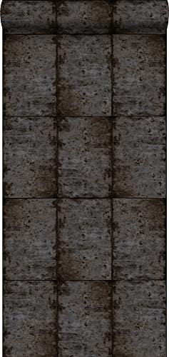 ESTAhome Tapete Zinkplatten Braun-Schwarz und Grau - 138880-53 cm x 10,05 m