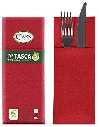 CLASS 10 C4032TA-110-PEFC Airlaid Serviette Bestecktasche, Papier, rot, 40x32x0.8 cm, 20