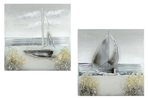 GILDE Exklusives Wandbild Sailing 2tlg á 50x50cm Handgemalt mit Aluminium Ornamenten