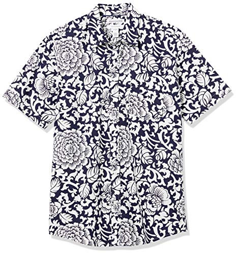 Amazon Essentials Men's Regular-Fit Short-Sleeve Poplin Shirt, Black White Floral, XL
